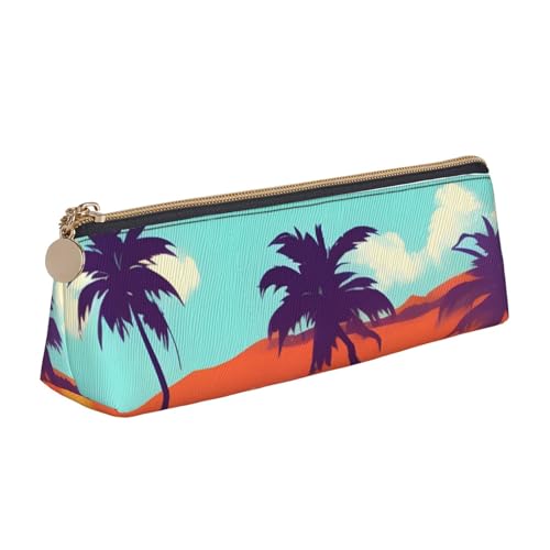 CHUNMINW Minimalistisches dreieckiges Federmäppchen aus Leder mit Wellendruck und Hawaii-Surfer-Muster, weiß, one size, Elegant von CHUNMINW