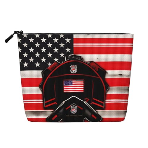 CHUNMINW Red Line Kosmetiktasche für Damen, Motiv: Feuerwehrmann, USA-Flagge, Reißverschluss, Make-up-Tasche, Reise-Kosmetiktasche, Organizer, wasserdicht, Schwarz, Einheitsgröße CHUNMINW Red Line Kosmetiktasche für Damen, Motiv: Feuerwehrmann, USA-Flagge, Reißverschluss, Make-up-Tasche, Reise-Kosmetiktasche, Organizer, wasserdicht, Schwarz, Einheitsgröße von CHUNMINW