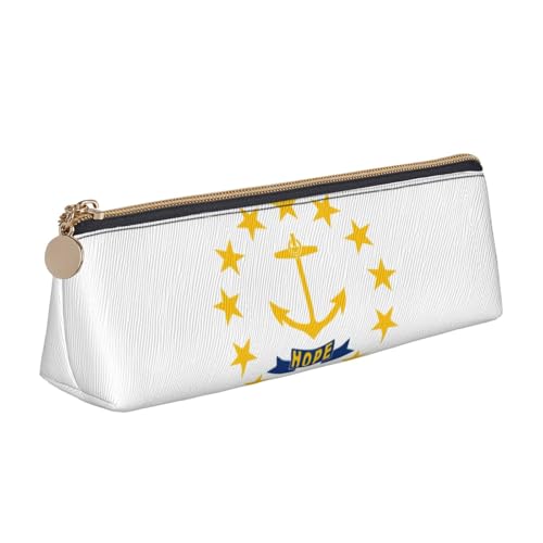 CHUNMINW Rhode Island State Flag Print Minimalistisches Dreieckiges Leder-Federmäppchen Kosmetik-Organizer mit Volldruck für Reisen Arbeit von CHUNMINW
