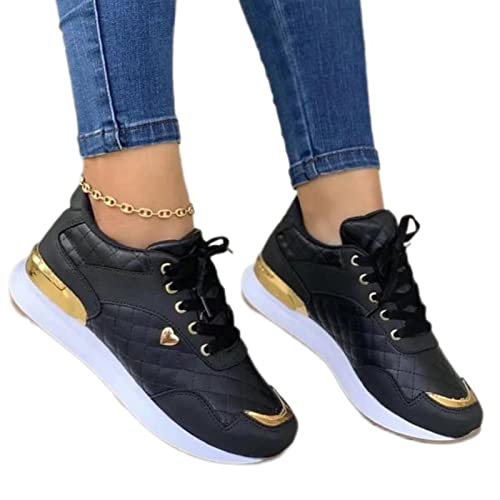CHUNNUAN Damen-Tennisschuhe mit Keilabsatz, einfarbig, Nähen, Plattform, sportlicher Stil, vulkanisierte Schuhe, leger, schwarz, Größe 38 CHUNNUAN Damen-Tennisschuhe mit Keilabsatz, einfarbig, Nähen, Plattform, sportlicher Stil, vulkanisierte Schuhe, leger, schwarz, Größe 38 von CHUNNUAN