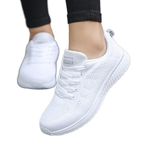 CHUNNUAN Schuhe Damen Sneakers Mode Schnürung Freizeitschuhe Damen Flache Weiche Sohle Weiß Sneakers Damen Plateau Schuhe - Weiß, 43 von CHUNNUAN
