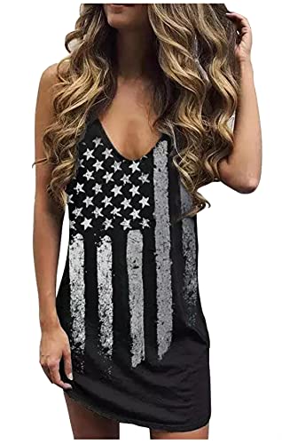 CHUNTIANRAN Amerikanische Flagge Stern gestreiftes Tank-Minikleid für Frauen Sommer V Ausschnitt Kleider 4. Juli USA Flagge T Shirts Kleid - Schwarz - XX-Large von CHUNTIANRAN