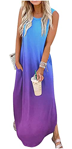 CHUNTIANRAN Damen Maxikleid Sommer Casual Sommerkleid Ärmellos Lange Kleider Hawaii Strand Maxikleid mit Taschen, Steigung: 9, XX-Large von CHUNTIANRAN