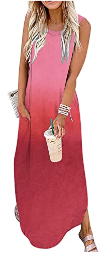 CHUNTIANRAN Damen Maxikleid Sommer Casual Sommerkleid Ärmellos Lange Kleider Hawaii Strand Maxikleid mit Taschen (Farbverlauf, Medium), Farbverlauf, Mittel von CHUNTIANRAN