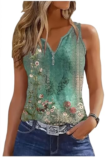 CHUNTIANRAN Damen-Tank-Tops, mit Ösen, Stickerei, V-Ausschnitt, Sommer, ärmellos, lässig, lockere Passform, Urlaubshemd, Floral Green-1, X-Groß CHUNTIANRAN Damen-Tank-Tops, mit Ösen, Stickerei, V-Ausschnitt, Sommer, ärmellos, lässig, lockere Passform, Urlaubshemd, Floral Green-1, X-Groß von CHUNTIANRAN
