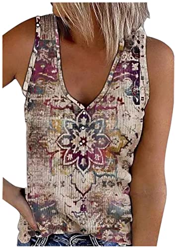 Racerback Tank-Tops für Damen mit Mandala-Grafik, Vintage-Sommertop, lässiges, lockeres Rundhals-Top, für Urlaub, klassische Passform, Cami-Top, Klein von CHUNTIANRAN