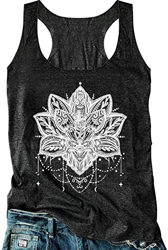 Racerback Tank-Tops für Damen mit Mandala-Grafik, Vintage-Sommertop, lässiges, lockeres Rundhals-Top, für Urlaub, klassische Passform, Cami-Top, grau dunkel, Mittel von CHUNTIANRAN