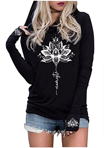 Langarm Hoodie Shirts für Frauen Live by The Sun Love by The Moon Hoodie Tops Gothic Neuheit Grafik Pullover T-Shirt, Lotus Black, L von CHUNTIANRAN