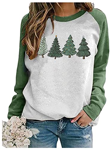 Leopard Weihnachtsbaum Schneeflocke Merry and Bright Sweatshirt Damen Xmas Holiday Funny Letter Print Pullover T Shirt Top, Baum grau, M von CHUNTIANRAN