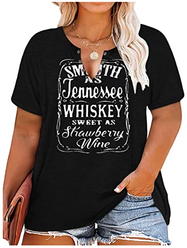 Smooth As Tennessee Whiskey & Sweet As Strawberry Wine Shirts Hollow Out V Neck T-Shirt Damen Keyhole Neck Country Tops, Übergröße Schwarz, 3X-Groß von CHUNTIANRAN