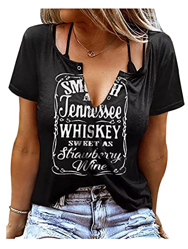 T-Shirt f?r Damen, Motiv: Smooth As Tennessee Whiskey Sweet As Strawberry Wine Country Music, Schwarz, XX-Large von CHUNTIANRAN