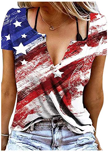 T-Shirt mit amerikanischer Flagge, Patriotische Sterne, Streifen, Ringloch, ärmellos, V-Ausschnitt, Tank-Top, Damen, 4. Juli Tees, Geschenk - - Klein von CHUNTIANRAN