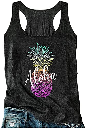 Vintage Bunte Ananas-Sonnenbrille Strand Racerback Tank Top Damen Lustige Grafik Sommer ärmellos T-Shirt Tank Cami, Grau Aloha, Groß von CHUNTIANRAN