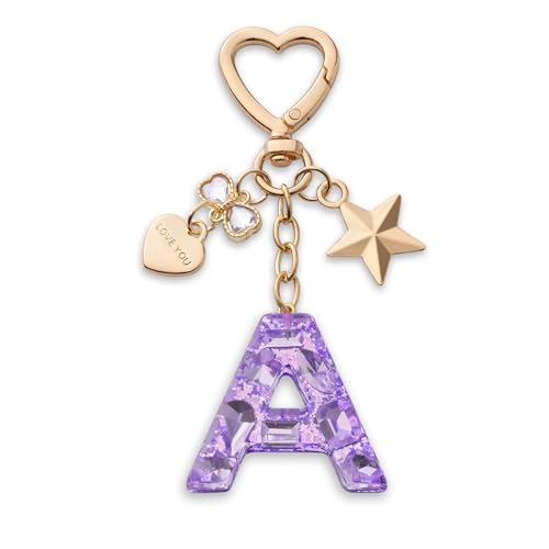 CHUQING Schlüsselanhänger A Buchstabe Mädchen Schlüsselbund Anfangsbuchstabe Keychain Lila mit Schlüsselring Glitzer für Frauen Damen von CHUQING