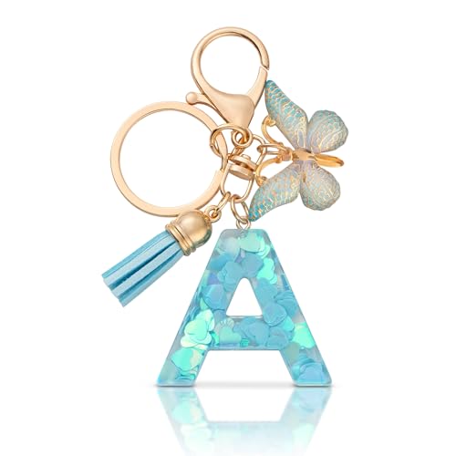 CHUQING Schlüsselanhänger A Buchstabe Schmetterling Geschenk Mädchen Schlüsselanhänger mit Anfangsbuchstaben für Frauen,Blau von CHUQING