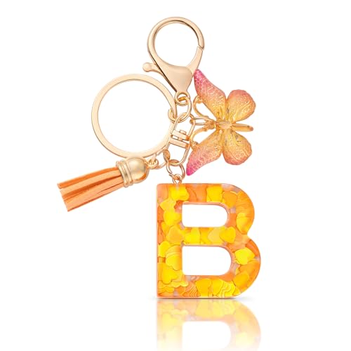 CHUQING Schlüsselanhänger B Buchstabe Geschenke für Mädchen Schlüsselanhänger mit Buchstaben Orange Schmetterling Anfangsbuchstaben Schlüssel Anhänger von CHUQING