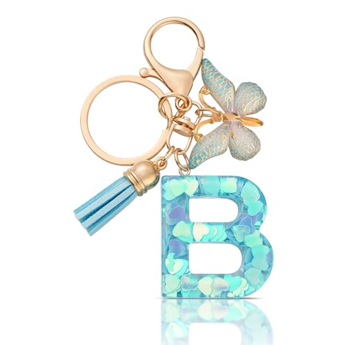 CHUQING Schlüsselanhänger Buchstabe B Schmetterling Geschenk Mädchen Schlüsselanhänger mit Anfangsbuchstaben für Frauen,Blau von CHUQING