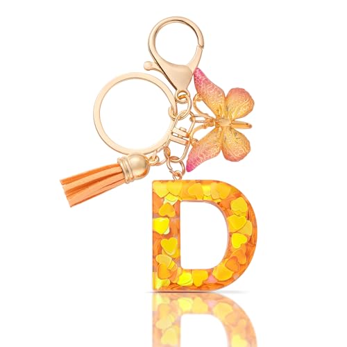 CHUQING Schlüsselanhänger Buchstabe Geschenke für Mädchen Schlüsselanhänger mit Buchstaben Orange Schmetterling Anfangsbuchstaben D Schlüssel Anhänger von CHUQING