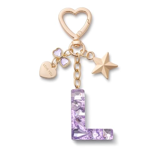 CHUQING Schlüsselanhänger Buchstabe L Mädchen Schlüsselbund Anfangsbuchstabe Keychain Lila mit Schlüsselring Glitzer für Frauen Damen von CHUQING