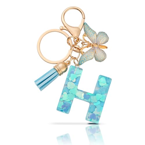 CHUQING Schlüsselanhänger Buchstabe Mädchen Geschenk Schlüsselanhänger mit Anfangsbuchstaben Schmetterling für Frauen,Blau von CHUQING
