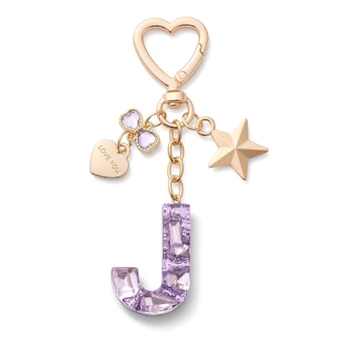 CHUQING Schlüsselanhänger Buchstabe Mädchen Schlüsselbund Anfangsbuchstabe J Keychain Lila mit Schlüsselring Glitzer für Frauen Damen von CHUQING