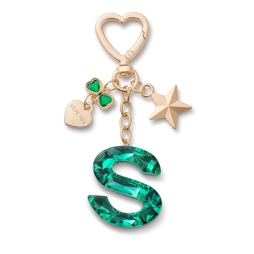CHUQING Schlüsselanhänger Buchstabe S Schlüsselring Glitzer Anfangsbuchstabe Mädchen Schlüsselbund mit Buchstaben für damen in Grün von CHUQING