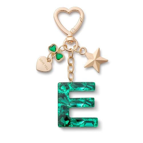 CHUQING Schlüsselanhänger Buchstabe Schlüsselring Glitzer Anfangsbuchstabe E Mädchen Schlüsselbund mit Buchstaben für damen in Grün von CHUQING