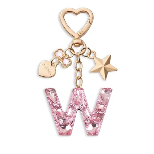 CHUQING Schlüsselanhänger Buchstabe rosa Schlüsselanhänger Anfangsbuchstabe mit Buchstaben W für mädchen frauen von CHUQING