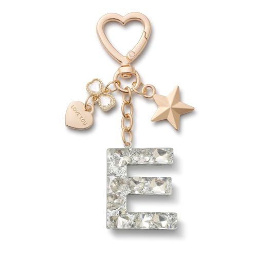 CHUQING Schlüsselanhänger E Mädchen Buchstabe Schlüsselbund mit Schlüsselring Glitzer Anfangsbuchstabe für damen Silber von CHUQING