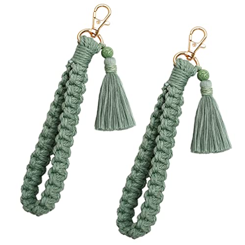 CHUQING Schlüsselanhänger Frau Makramee Handgefertigtes Armband Quaste Anyards für Schlüssel, Autoschlüssel,2 Stücke,Hellgrün von CHUQING