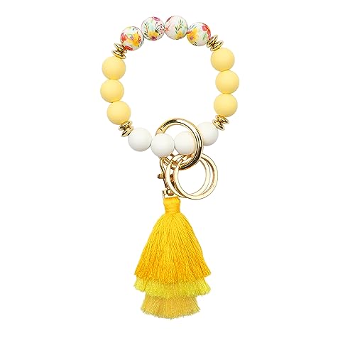 CHUQING Schlüsselanhänger Frau Schlüssel Anhänger Armband Schlüsselbund mit Perlen Quaste Geschenke Schlüsselkette für Frauen Bracelet Schlüsselband von CHUQING