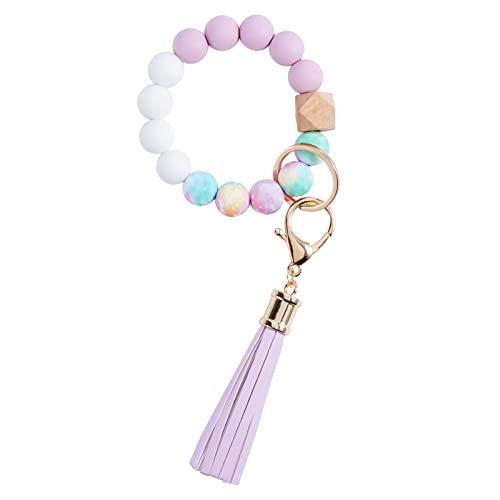 CHUQING Schlüsselanhänger Frauen Armband Schlüsselbund Armreif Auto Schlüsselanhänger Silikon Perlen Handgelen schlüsselkette für Damen von CHUQING