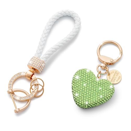 CHUQING Autoschlüsselanhänger Damen Frauen Kristall Herz Glitzer Strass Schlüsselanhänger Grün von CHUQING