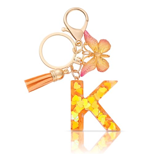 CHUQING Schlüsselanhänger K Mädchen Schlüsselanhänger Buchstabe Orange Schmetterling Schlüssel Anhänger Anfangsbuchstaben für Frauen von CHUQING