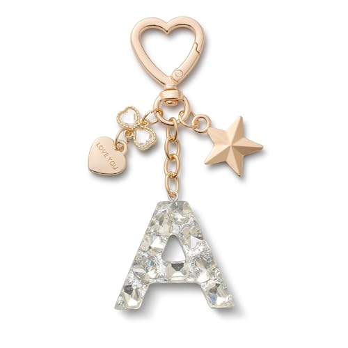 CHUQING Schlüsselanhänger Mädchen A Buchstabe Schlüsselbund mit Schlüsselring Glitzer Anfangsbuchstabe für damen Silber von CHUQING