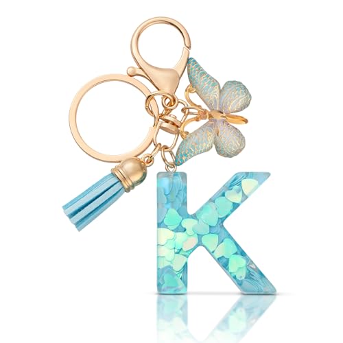 CHUQING Schlüsselanhänger Mädchen Buchstabe Geschenk Blau Buchstaben K Schlüsselanhänger mit Anfangsbuchstaben für Frauen von CHUQING
