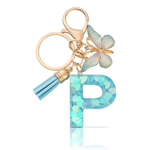 CHUQING Schlüsselanhänger Mädchen Buchstabe Geschenk Blau Buchstaben P Schlüsselanhänger mit Anfangsbuchstaben für Frauen von CHUQING