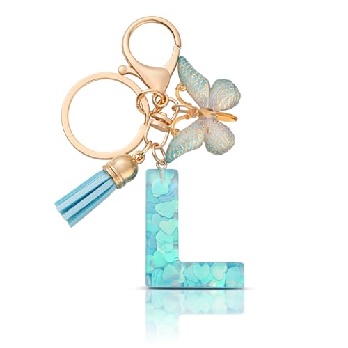 CHUQING Schlüsselanhänger Mädchen Buchstabe Geschenk Blau Buchstaben Schlüsselanhänger mit Anfangsbuchstaben L für Frauen von CHUQING