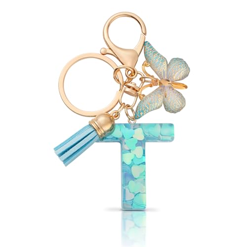 CHUQING Schlüsselanhänger Mädchen Buchstabe Geschenk Blau Buchstaben Schlüsselanhänger mit Anfangsbuchstaben T für Frauen von CHUQING
