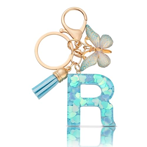 CHUQING Schlüsselanhänger Mädchen Buchstabe Geschenk Blau R Buchstaben Schlüsselanhänger mit Anfangsbuchstaben für Frauen von CHUQING