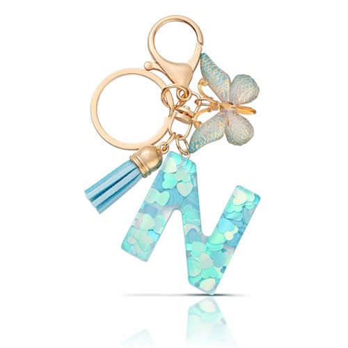 CHUQING Schlüsselanhänger Mädchen Buchstabe Geschenk N Blau Buchstaben Schlüsselanhänger mit Anfangsbuchstaben für Frauen von CHUQING