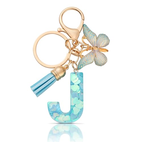 CHUQING Schlüsselanhänger Mädchen Buchstabe J Geschenk Blau Buchstaben Schlüsselanhänger mit Anfangsbuchstaben für Frauen von CHUQING