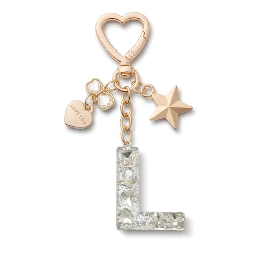 CHUQING Schlüsselanhänger Mädchen Buchstabe L Schlüsselbund mit Schlüsselring Glitzer Anfangsbuchstabe für damen Silber von CHUQING