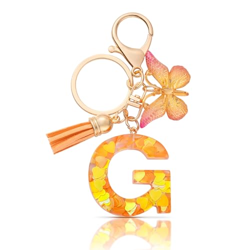 CHUQING Schlüsselanhänger Mädchen G Schlüsselanhänger Buchstabe Orange Schmetterling Schlüssel Anhänger Anfangsbuchstaben für Frauen von CHUQING