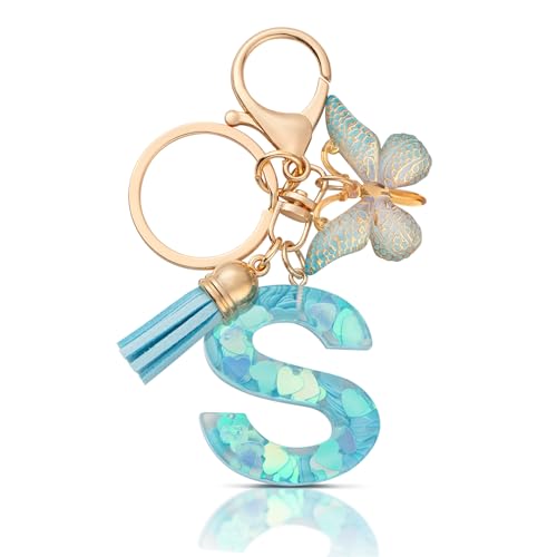 CHUQING Schlüsselanhänger Mädchen S Buchstabe Geschenk Blau Buchstaben Schlüsselanhänger mit Anfangsbuchstaben für Frauen von CHUQING