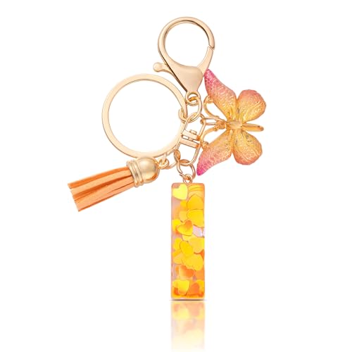 CHUQING Schlüsselanhänger Mädchen Schlüsselanhänger Buchstabe Orange Schmetterling Schlüssel Anhänger I Anfangsbuchstaben für Frauen von CHUQING