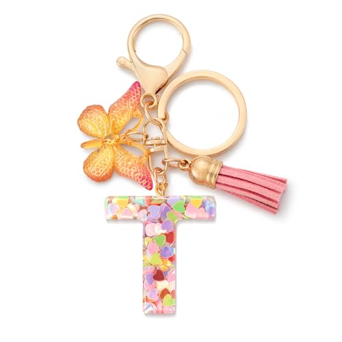CHUQING Schlüsselanhänger Rosa,Anfangsbuchstaben Schlüssel Anhänger mit Schmetterlings Quasten,Schlüsselanhänger Buchstabe,Schlüsselanhänger Schmetterlinge Geschenk von CHUQING