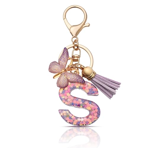 CHUQING Schlüsselanhänger Mit Anfangsbuchstaben - Buchstabe, Schmetterling Anhänger - Keychain Geschenk Für Mädchen Und Frauen von CHUQING