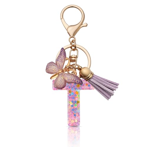 CHUQING Schlüsselanhänger Mit Anfangsbuchstaben Für Mädchen Und Frauen - Buchstabe Und Schmetterling Design - Keychain Geschenk von CHUQING