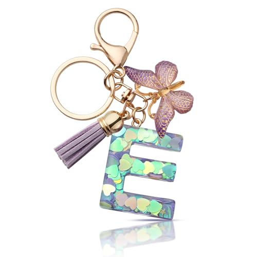 CHUQING Schlüsselanhänger Mit Buchstabe Mädchen Anfangsbuchstaben Geschenk Frauen Schmetterling, Lila von CHUQING